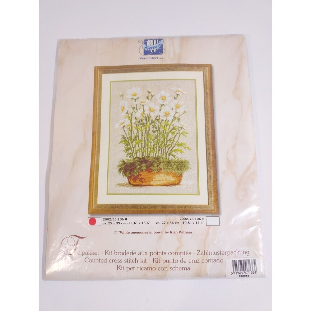 Vervaco Counted Cross Stitch Kit - White Anemones in Bowl - by Rian Withaar NIP